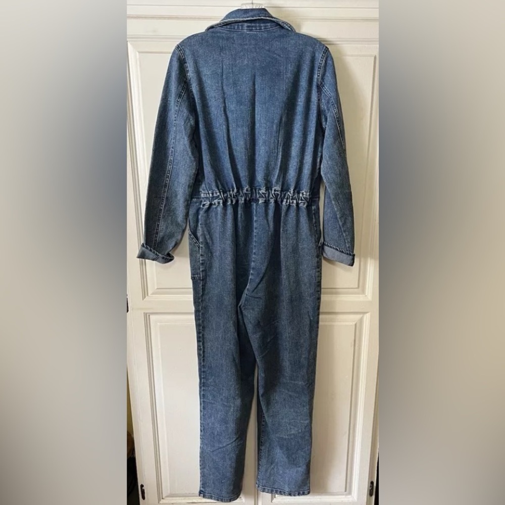 Wild Fable Denim Jumpsuit Blue Jean Utility Coverall Long Sleeve Size XL - Picture 6 of 7